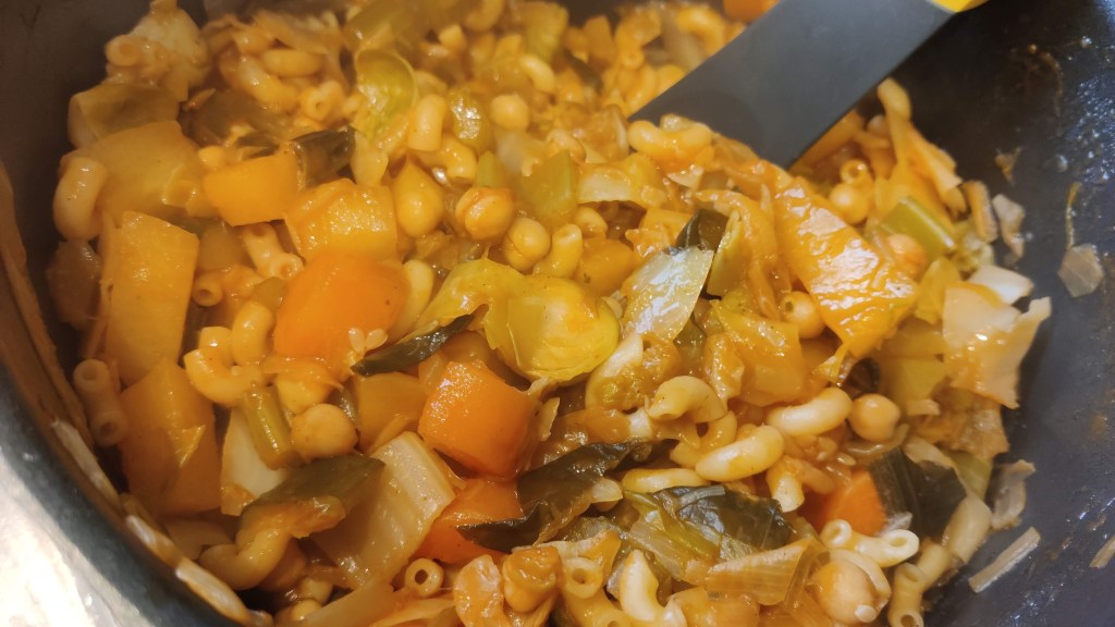 A simple minestrone soup in the pan